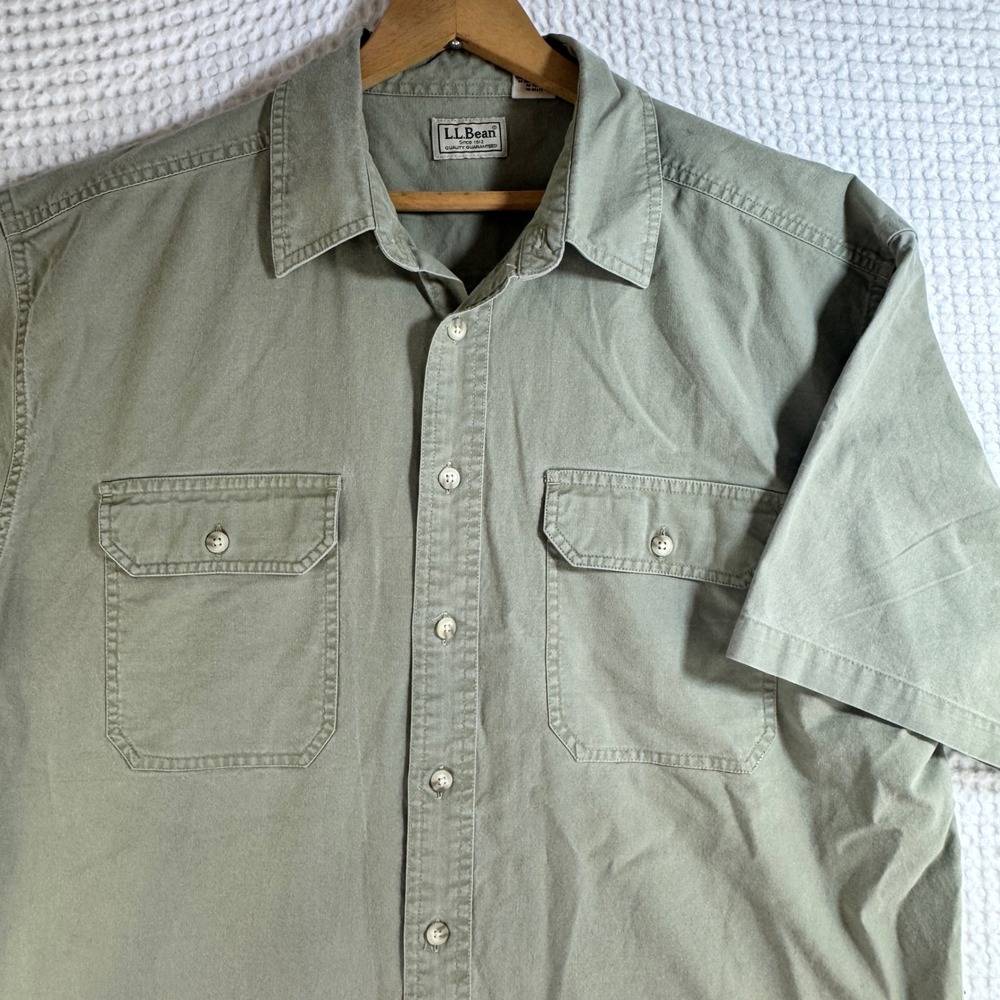 LL Bean Mens Large Tall Short Sleeve Button Down Utility Shirt Sage Green VTG - Picture 4 of 10